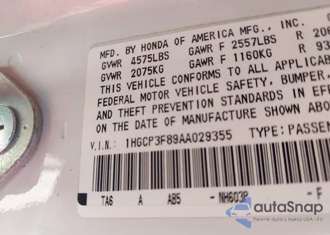 2010 Honda Accord Exl из США, поврежденный, VIN 1HGCP3F89AA029355